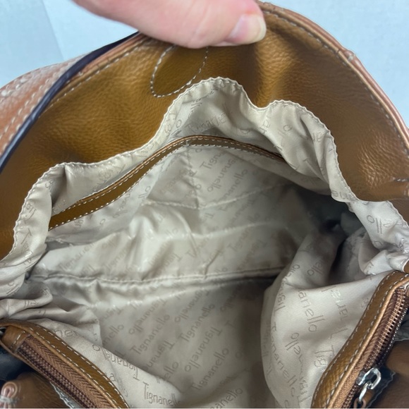 Tignanello brown leather shoulder bag with cinch belted top/multi-compartments - Picture 7 of 16